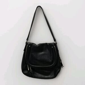 Vtg LODIS Black Pebble Leather Zip Around Foldover Shoulder Bag Western Biker